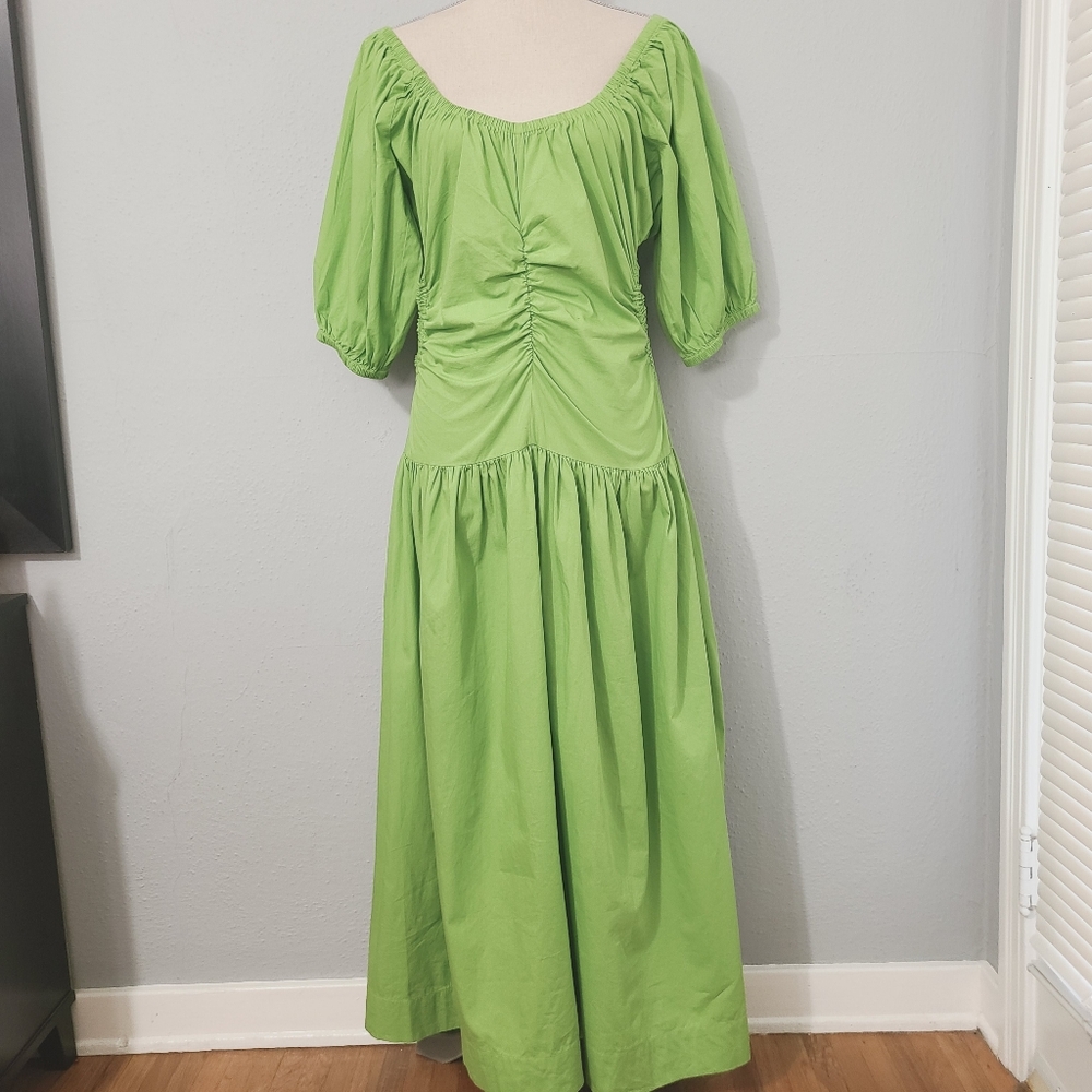 Free People‎ Moonlight Midi Cotton Green Dress XLarge